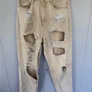 Missguided Distressed Cream Jeans